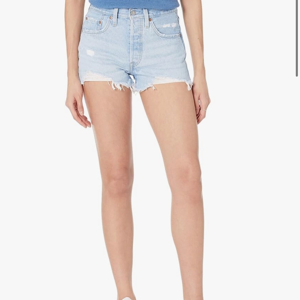 Levi's Light Blue Distressed High-Rise Denim Shorts